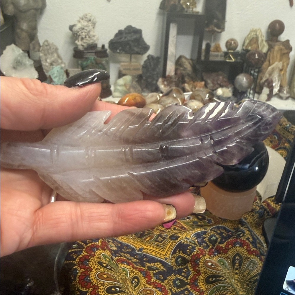 Amethyst And Quartz Feather Hand Carved